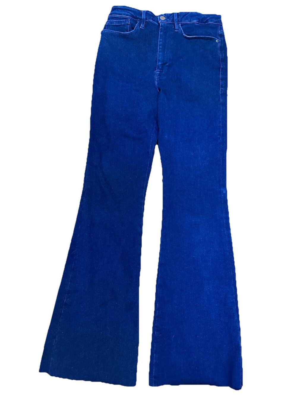 FRAME Women’s Le One Flare Denim Dark Wash Blue Jeans Raw Hem Tall Size 2